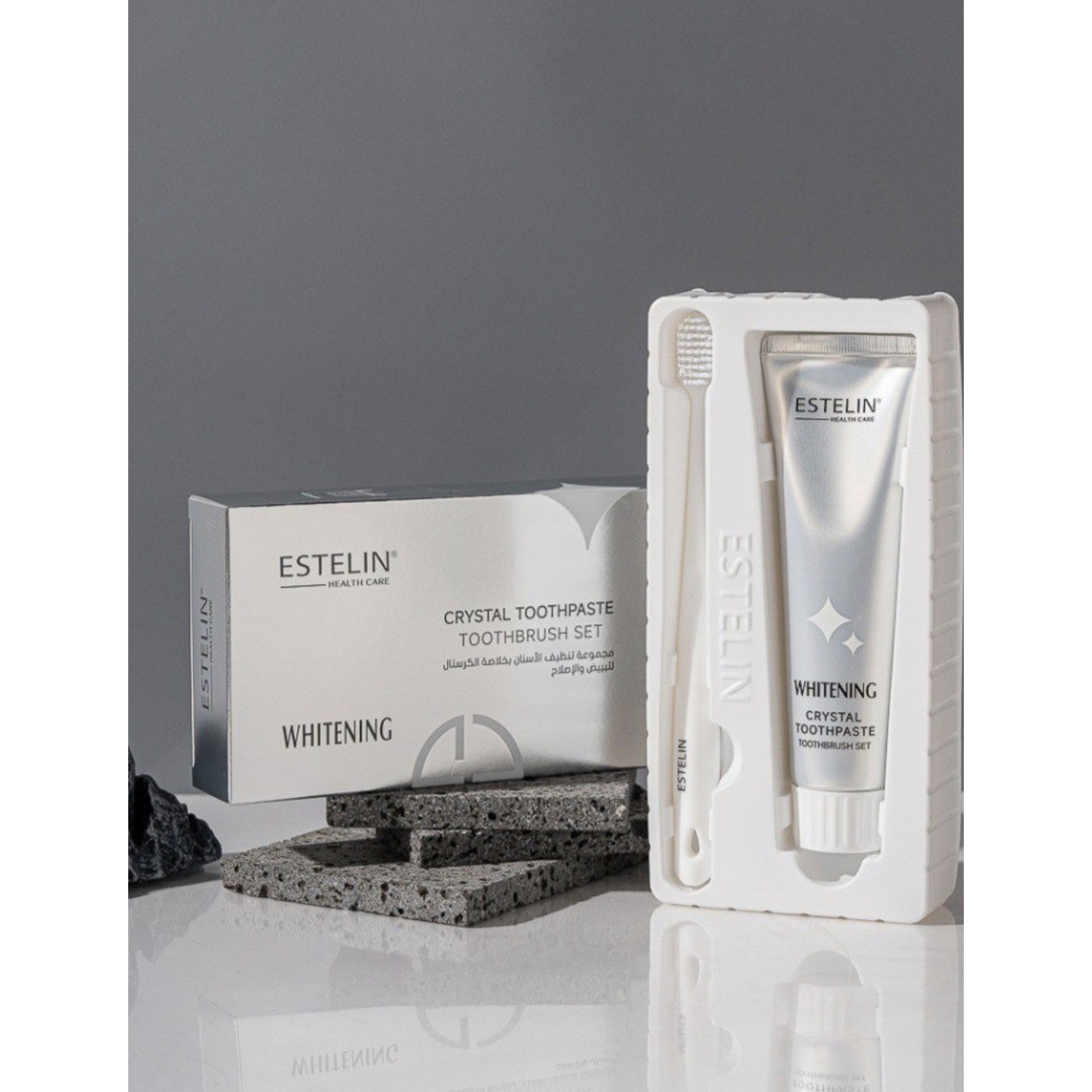 پک خمیر دندان و مسواک استلین مدل کریستال 120 گرم Estelin Crystal Whitening Toothpaste Toothbrush Set