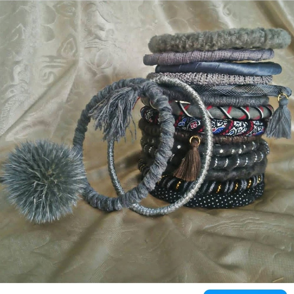 النگو ست توسی 3 (اکسسوری/بنگل/دستبند/بوهو/دخترانه/تکپوش/هندی/رنگی/پشمی/نمدی/نخی/کاموایی/طوسی/توسی/سنتی/پهن/دستساز)