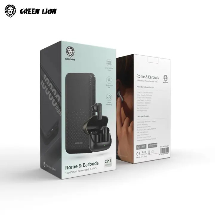 پک هدفون بلوتوثی گرین لاین مدل EarBuds به همراه پاوربانک Rome ظرفیت 10000 میلی آمپر