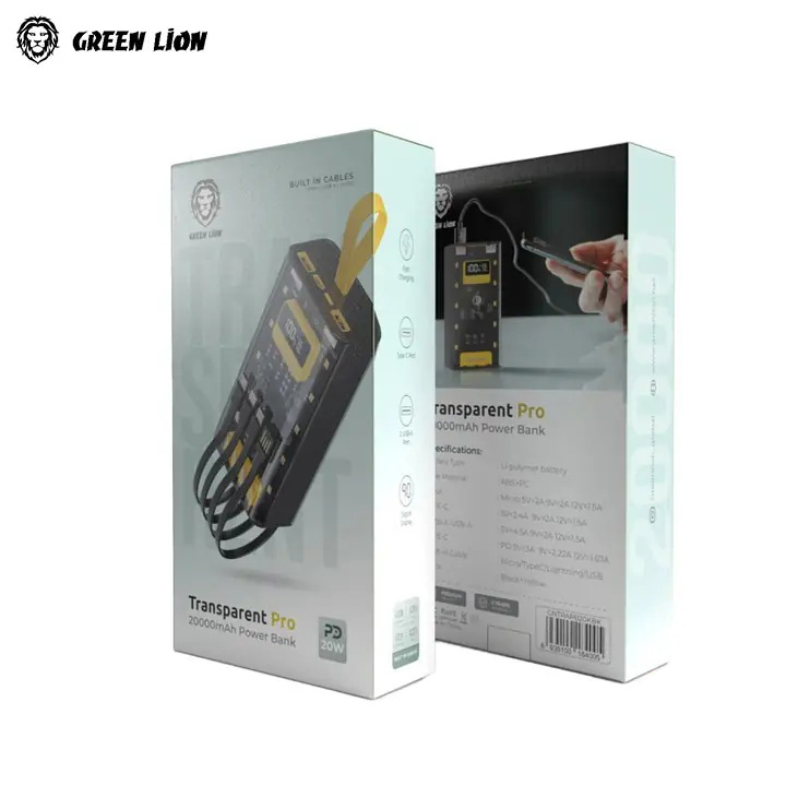 پاوربانک گرین لاین مدل Transparent Pro توان 20 وات ظرفیت 20000 میلی آمپر