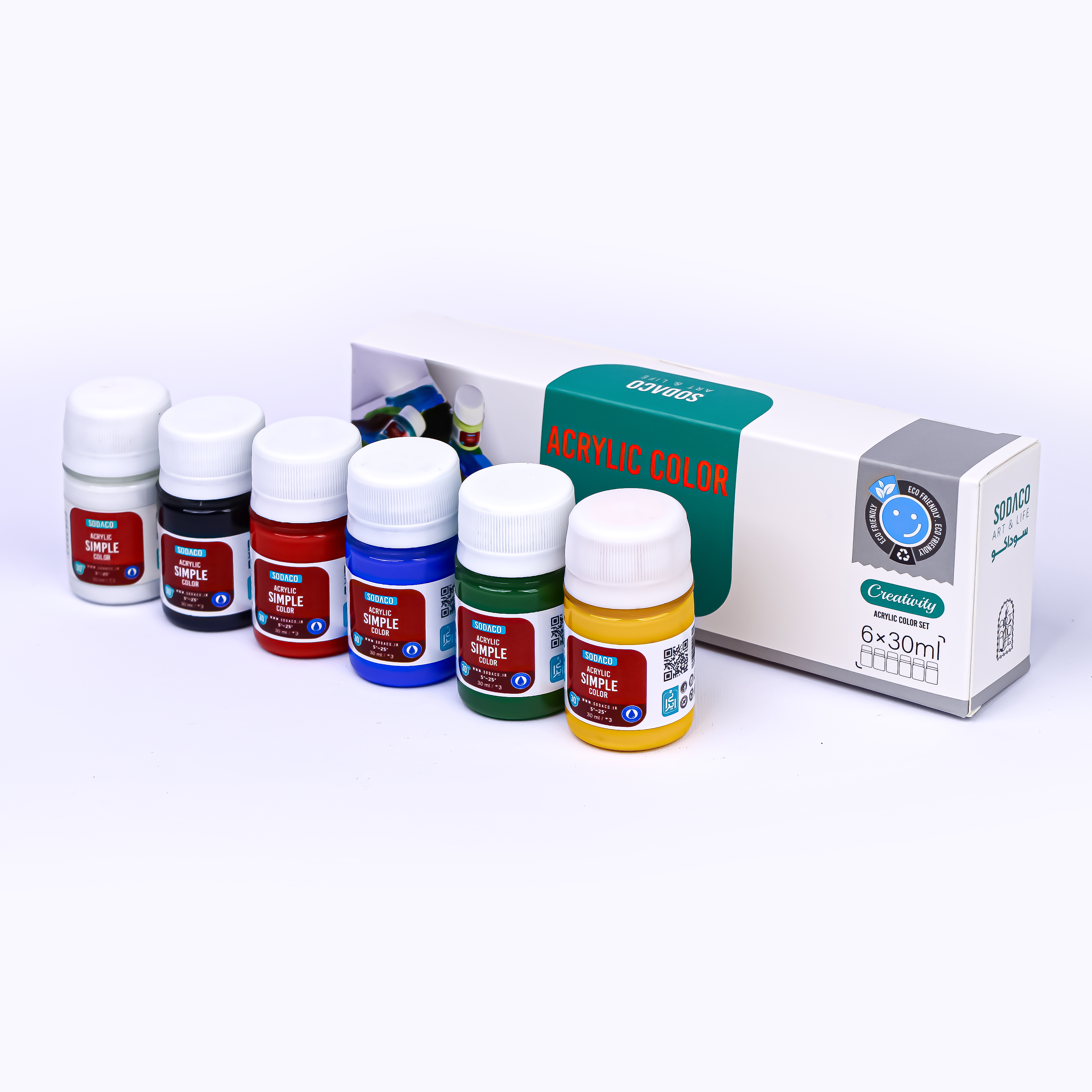 پک اکریلیک (A) 30 میل 6 عددی برند سوداکو ( سبز،قرمز،آبی،سفید،مشکی،زرد)
