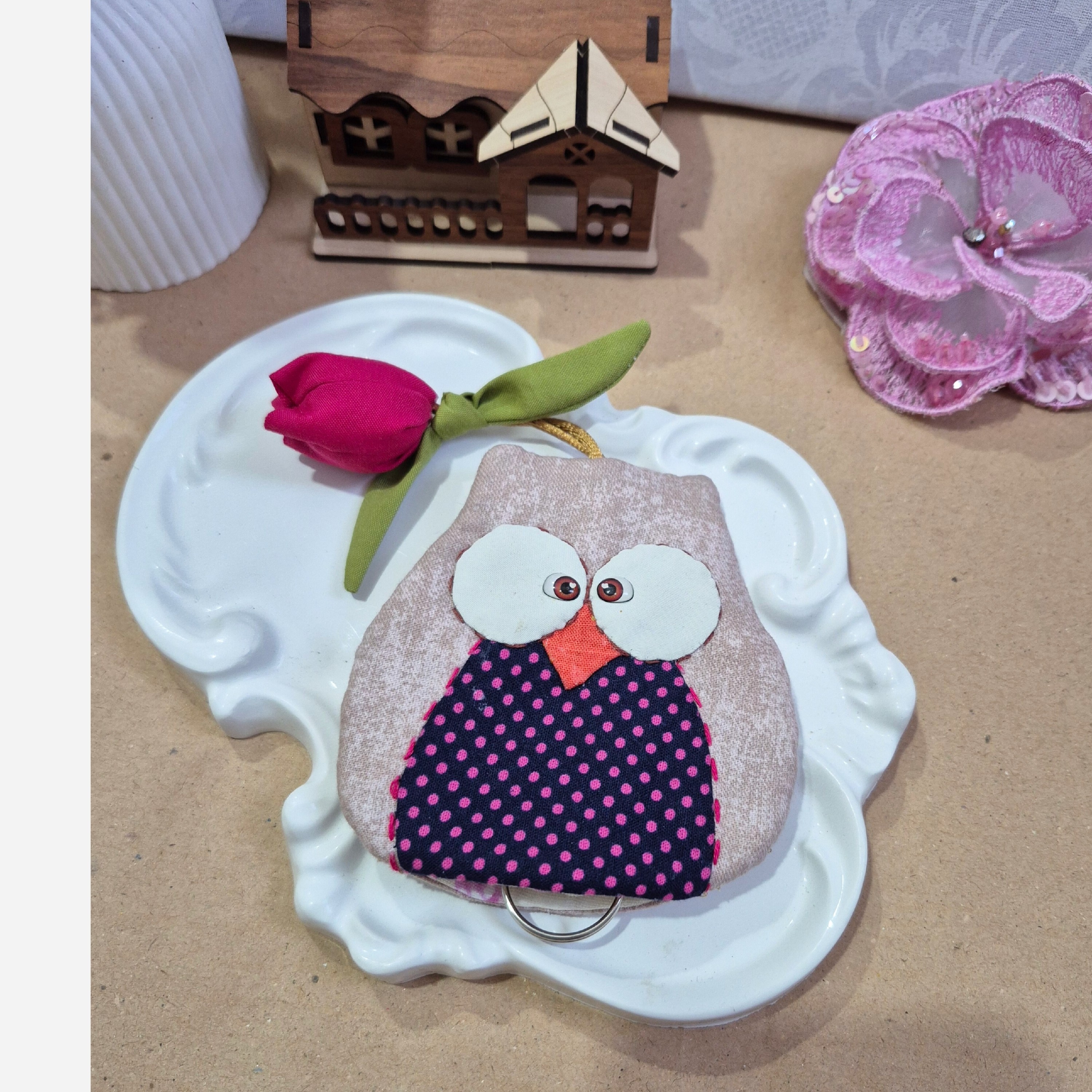 کاور کلید پارچه ای تکه دوزی جغد