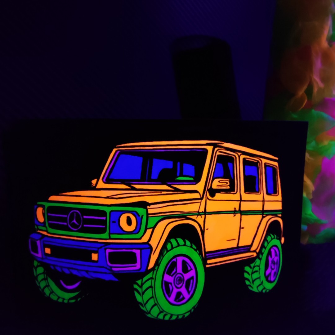 تابلو بلک لایت طرح ماشین چهار Blacklight
