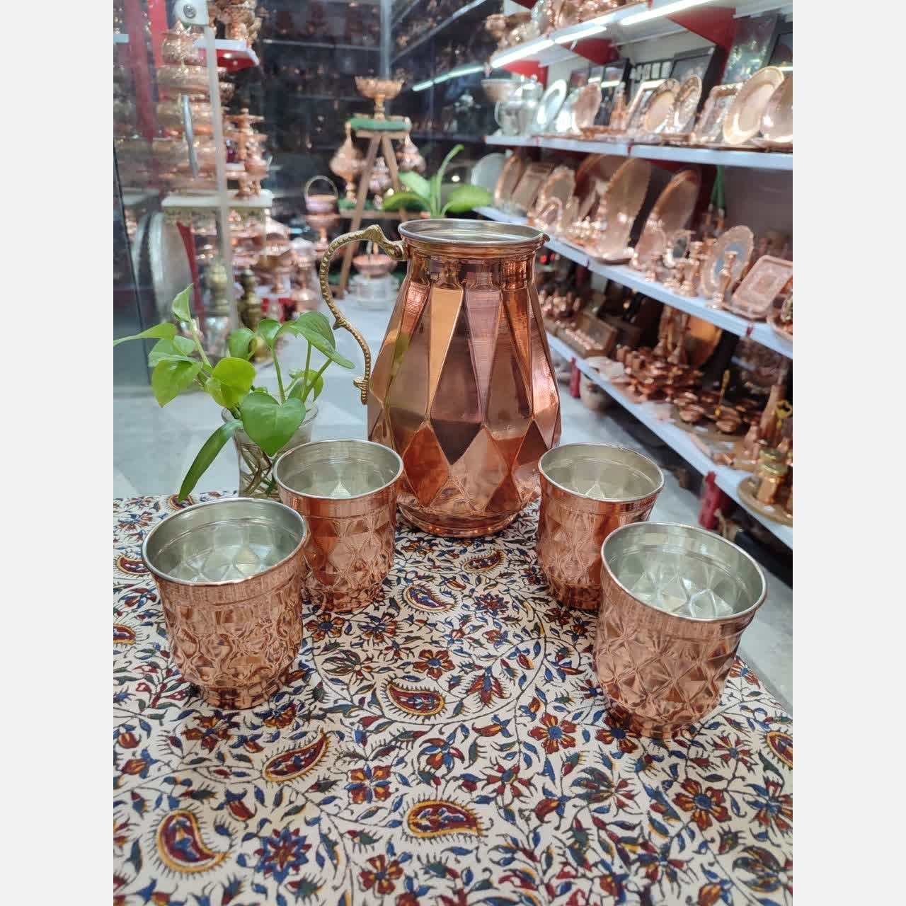 پارچ ولیوان مس سه بعدی ست چهار نفره