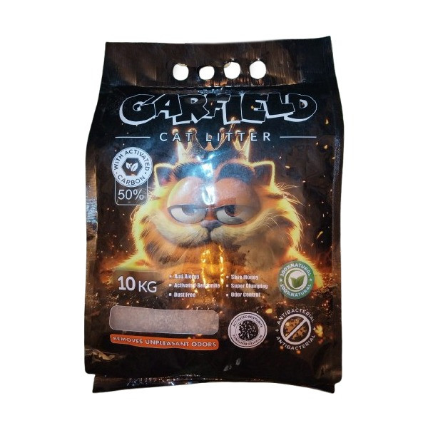 خاک گربه گارفیلد کربندار با جذب بالا، وزن 10 کیلوگرم، مناسب گربه بالغ، سالمند و تولهگربه