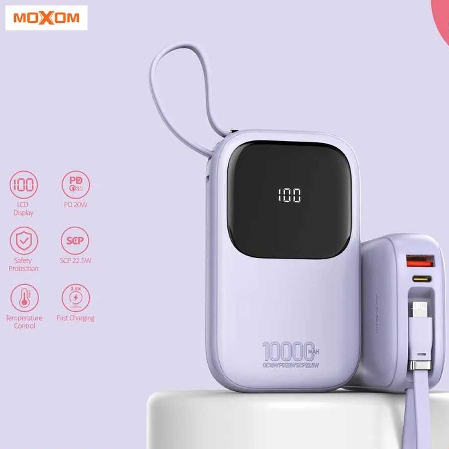 پاوربانک فست شارژ MOXOM مدل MX-PB128 ظرفیت 10000 میلیآمپر ساعت – شارژ سریع، ایمن و قابل حمل(پس کرایه)