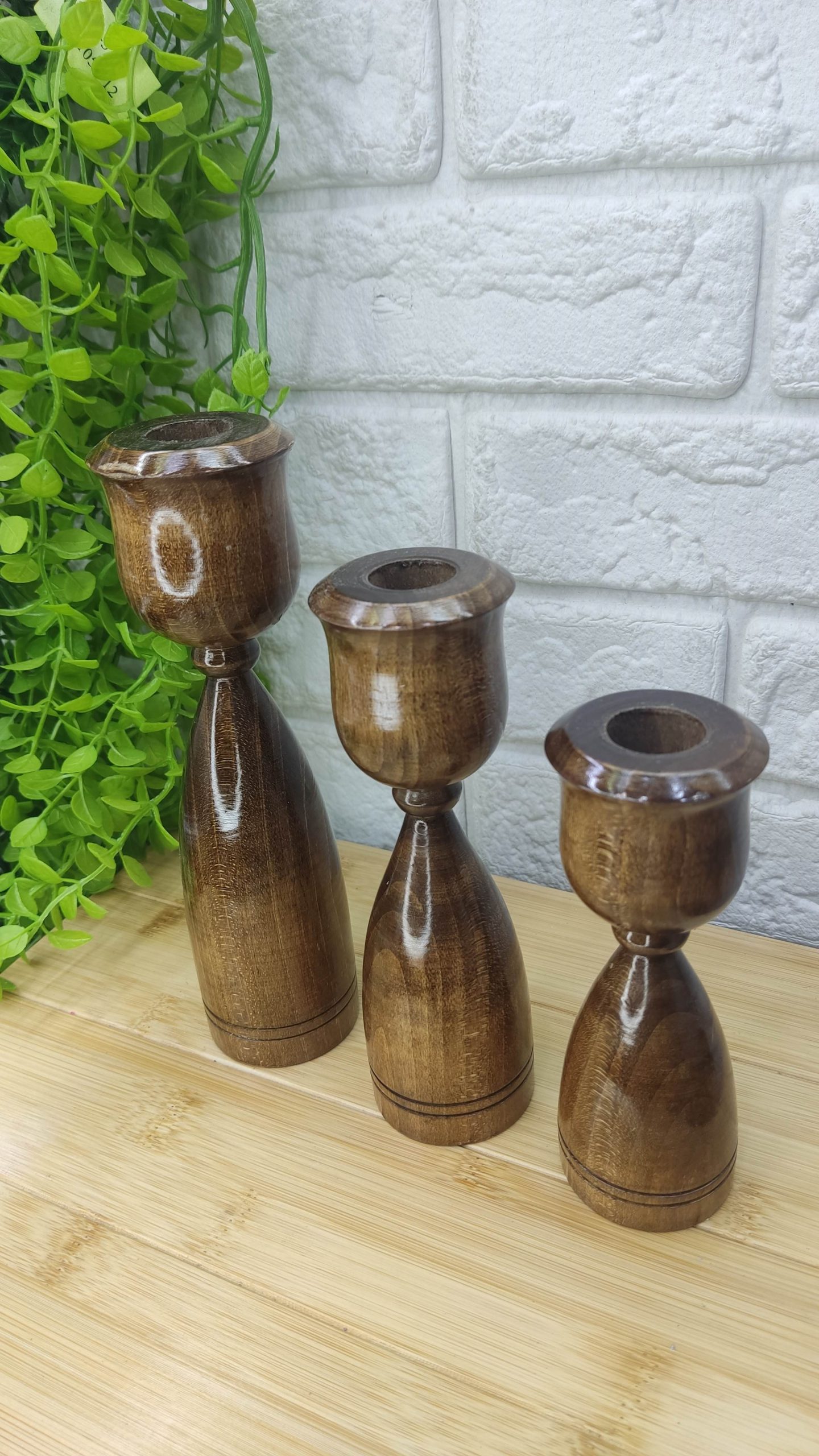 جا شمعی سه سایز چوب گردو