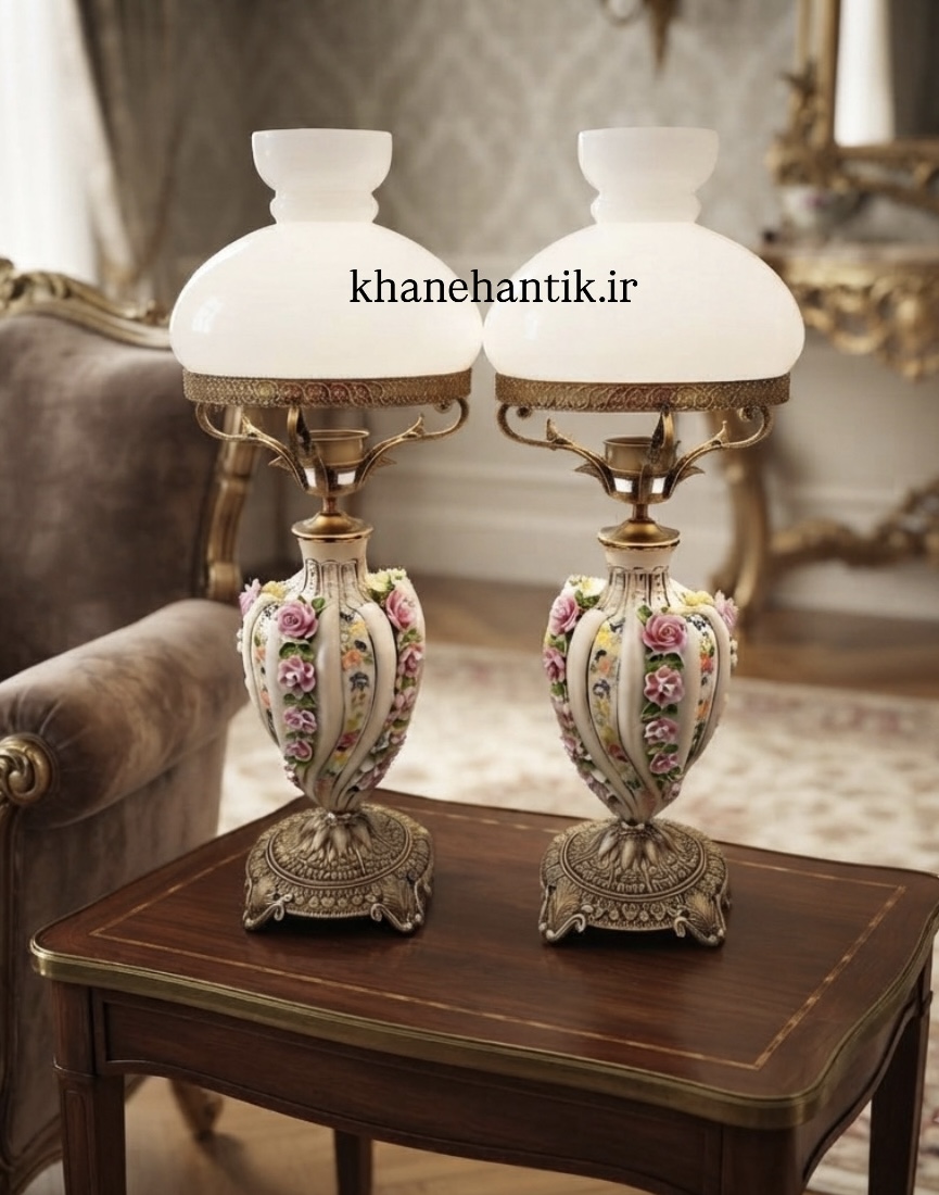 آباژور چراغ رومیزی گل برجسته محرمات حباب قالپاقی