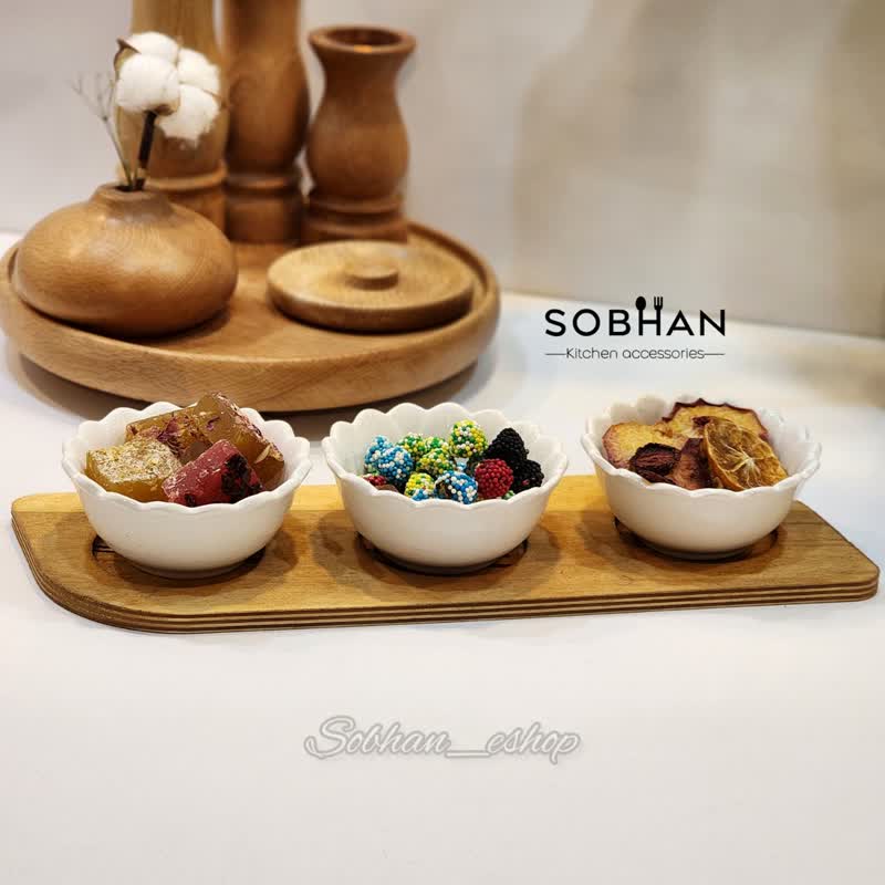 اردو خوری 3 عددی سرامیکی با زیره چوب