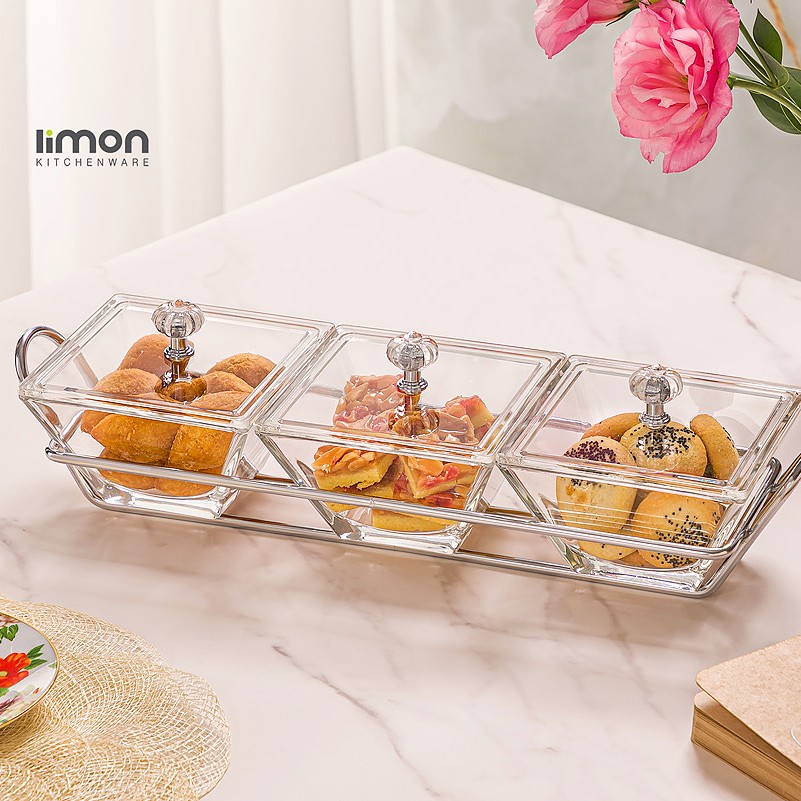 اردوخوری شیشه ای 3 خانه مربع لیمون