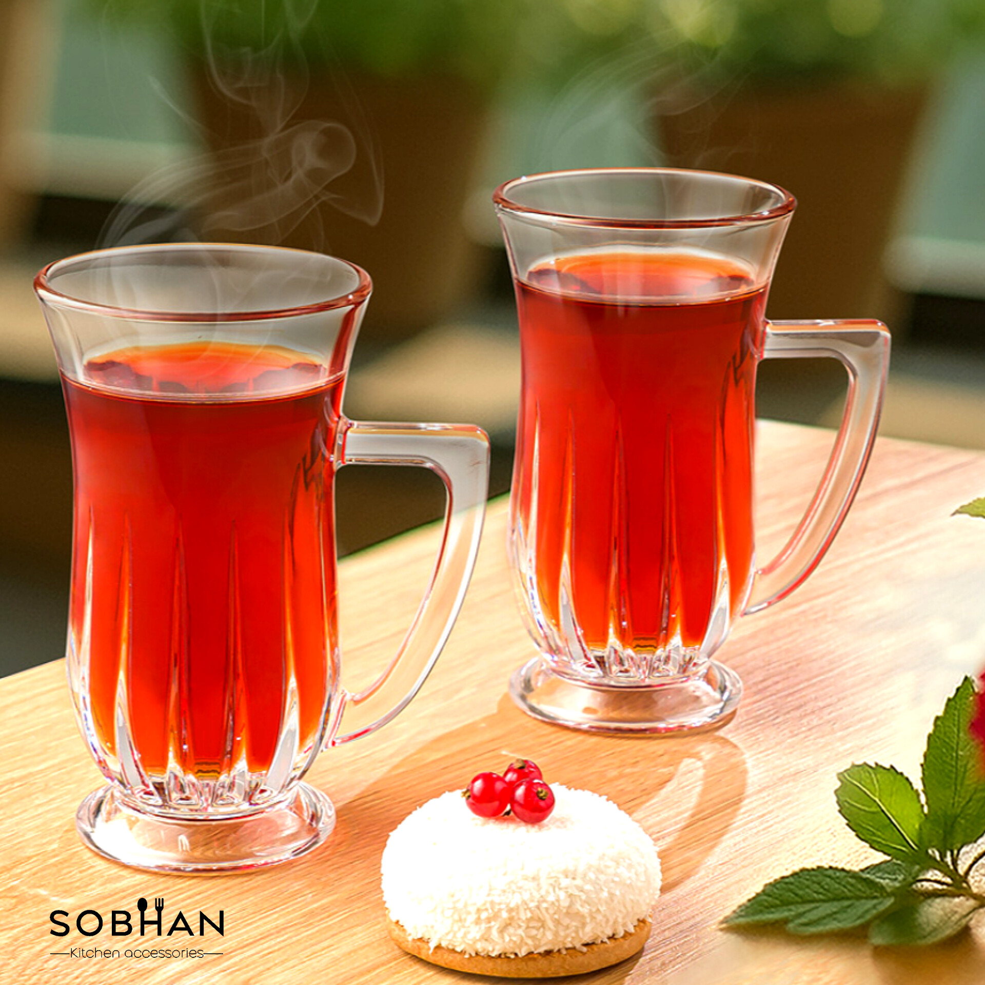 استکان شیشه ای دسته دار لیمون