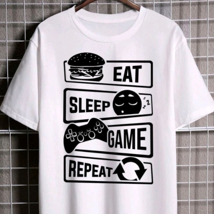 تیشرت نخ پنبه طرح Eat Sleep Game Repeat