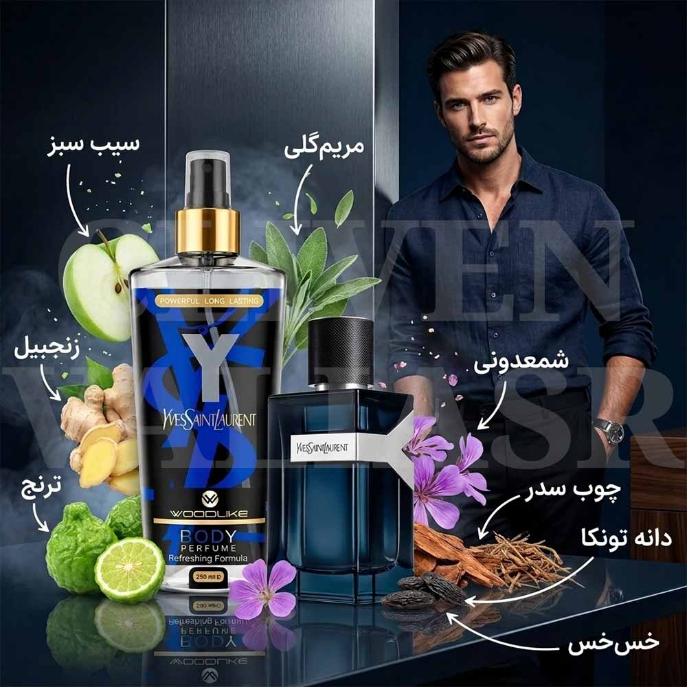 بادی اسپلش مردانه Yves Saint Laurent Y وودلایک، 250میل | Woodlike