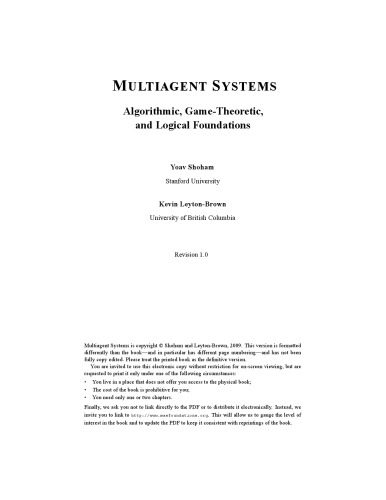 خرید و دانلود نسخه کامل کتاب Multiagent systems: algorithmic  game-theoretic  and logical foundations