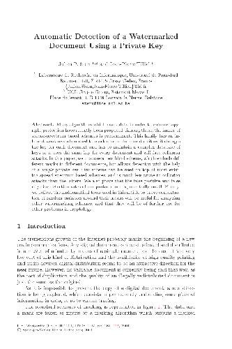 خرید و دانلود نسخه کامل کتاب Automatic Detection of a Watermarked Document Using a Private Key فایل مجازی و دانلودی