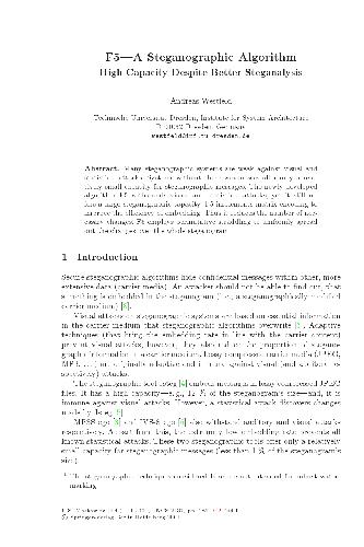 خرید و دانلود نسخه کامل کتاب F5 A Steganographic Algorithm High Capacity Despite Better Steganalysis