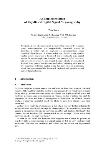 خرید و دانلود نسخه کامل کتاب An Implementation of Key-Based Digital Signal Steganography فایل مجازی و دانلودی