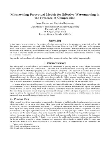 خرید و دانلود نسخه کامل کتاب Mismatching Perceptual Models for Effective Watermarking in the Presence of Compression فای