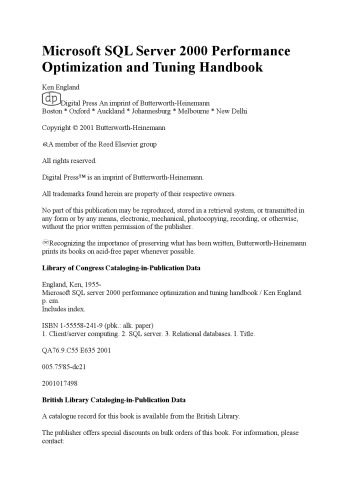 خرید و دانلود نسخه کامل کتاب Microsoft SQL server 2000 : performance optimization and tuning handbook فایل مجازی و دانلو