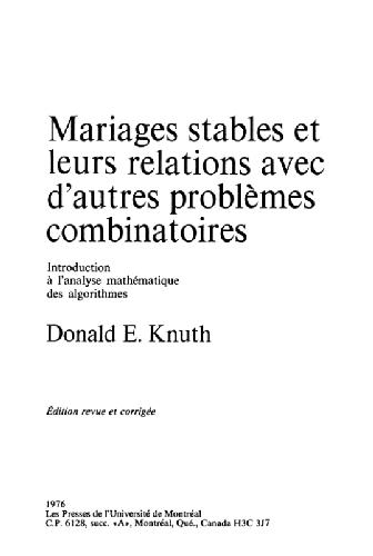 خرید و دانلود نسخه کامل کتاب Mariages stables et leurs relations avec d autres problèmes combinatoires: introduction à