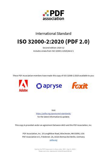 خرید و دانلود نسخه کامل کتاب ISO 32000-2:2020 — Document management – Portable document format – Part 2: PDF 2.0 (sponso