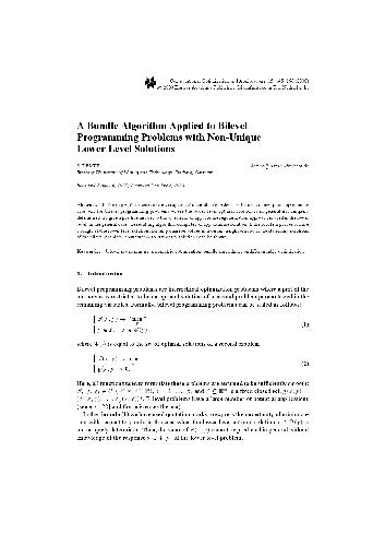 خرید و دانلود نسخه کامل کتاب A Bundle Algorithm Applied to Bilevel Programming Problems with Non-Unique Lower Level Solu