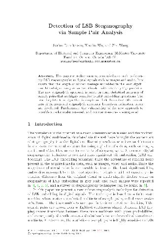 خرید و دانلود نسخه کامل کتاب Detection of LSB Steganography via Sample Pair Analysis فایل مجازی و دانلودی