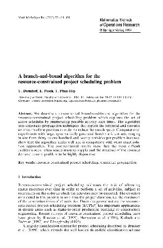 خرید و دانلود نسخه کامل کتاب A branch-and-bound algorithm for the resource-constrained project scheduling problem