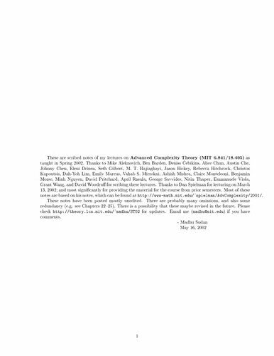 خرید و دانلود نسخه کامل کتاب [Manuscript] Advanced Complexity Theory (MIT 6.841/18.405)