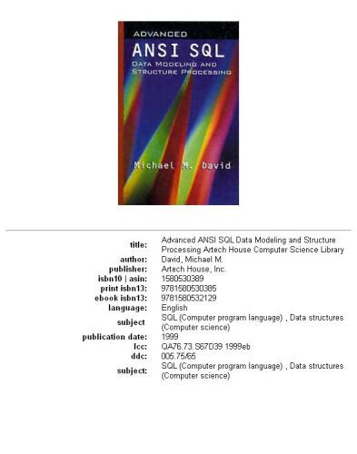 خرید و دانلود نسخه کامل کتاب Advanced ANSI SQL Data Modeling and Structure Processing فایل مجازی و دانلودی