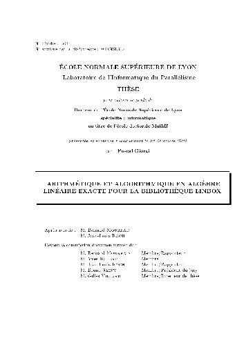 خرید و دانلود نسخه کامل کتاب Arithmetique et algorithmique en algebre lineaire exacte pour la bibliotheque LinBox