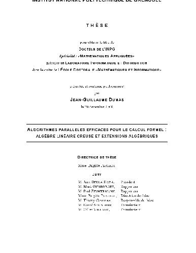 خرید و دانلود نسخه کامل کتاب Algorithmes paralleles pour le calcul formel: algebre lineaire creuse et extensions algebri