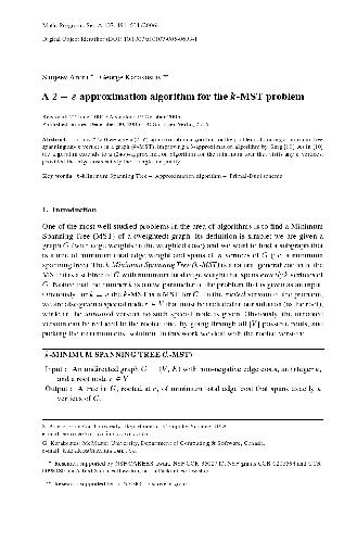 خرید و دانلود نسخه کامل کتاب A 2 + approximation algorithm for the k-MST problem