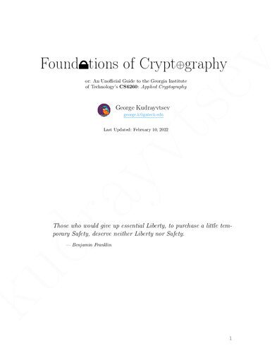 خرید و دانلود نسخه کامل کتاب Foundations of Cryptography  or  An Unofficial Guide to Georgia Institute of Technology s C
