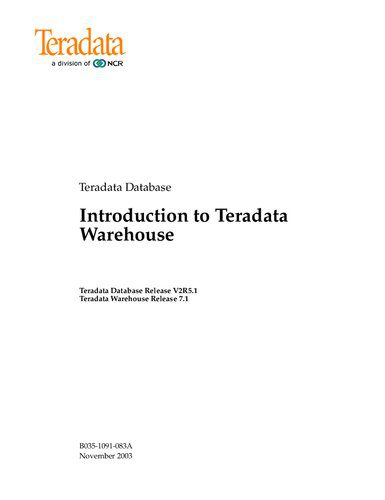 خرید و دانلود نسخه کامل کتاب Introduction to Teradata Warehouse. Teradata Database Release V2R5.1 Teradata Warehouse Rel