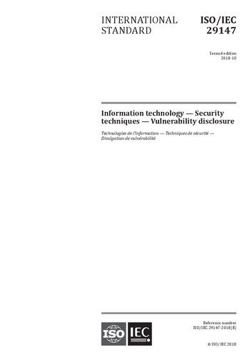 خرید و دانلود نسخه کامل کتاب ISO/IEC 29147:2018 Information technology — Security techniques — Vulnerability disclosure