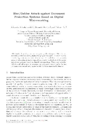 خرید و دانلود نسخه کامل کتاب Blur-Deblur Attack against Document Protection Systems Based on Digital Watermarking فایل م