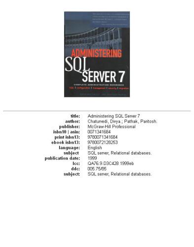خرید و دانلود نسخه کامل کتاب Administering SQL Server 7 فایل مجازی و دانلودی