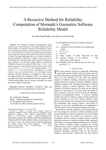 خرید و دانلود نسخه کامل کتاب A Recursive Method for Reliability Computation of Moranda’s Geometric Software Reliability