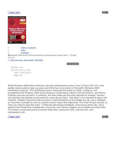خرید و دانلود نسخه کامل کتاب MCSE Windows 2000 Active Directory Services Infrastructure Exam Cram 2 (Exam 70-217) (Exam
