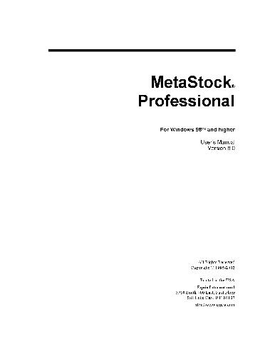 خرید و دانلود نسخه کامل کتاب MetaStock Professional For Windows 98 and higher User s Manual Version 8.0 فایل مجازی و دان
