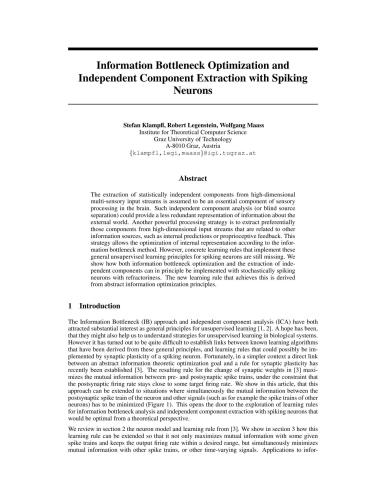 خرید و دانلود نسخه کامل کتاب Information Bottleneck Optimization and Independent Component Extraction with Spiking Neuro
