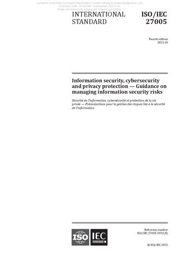 خرید و دانلود نسخه کامل کتاب ISO/IEC 27005:2022 Information security  cybersecurity and privacy protection — Guidance on