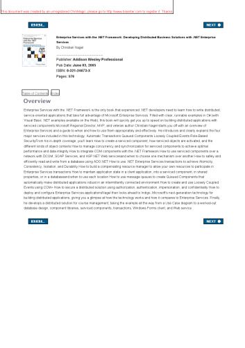 خرید و دانلود نسخه کامل کتاب Enterprise services with the .NET Framework: developing distributed business solutions with