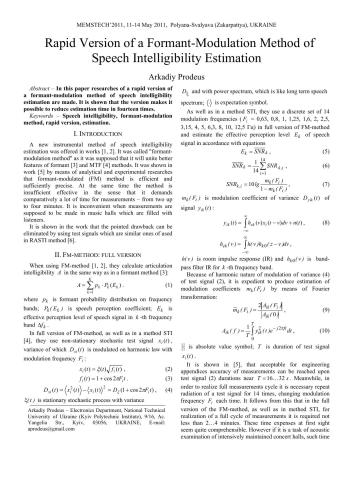 خرید و دانلود نسخه کامل کتاب Rapid Version of a Formant-Modulation Method of Speech Intelligibility Estimation فایل مجاز