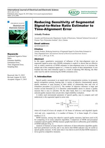 خرید و دانلود نسخه کامل کتاب Reducing Sensitivity of Segmental Signal-to-Noise Ratio Estimator to Time-Alignment Error ف