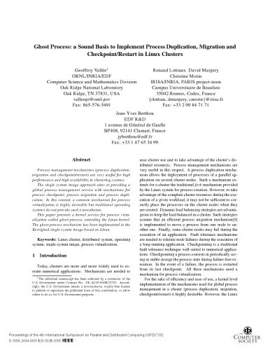 خرید و دانلود نسخه کامل کتاب Ghost Process: a Sound Basis to Implement Process Duplication  Migration and Checkpoint Res