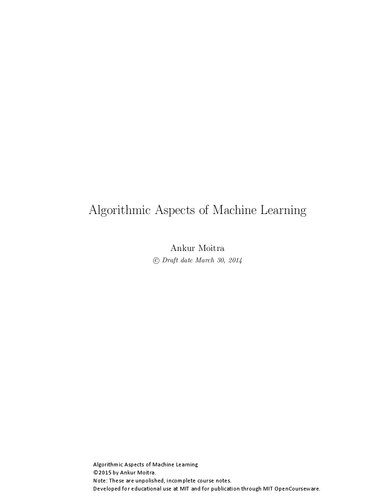 خرید و دانلود نسخه کامل کتاب Algorithmic Aspects of Machine Learning: Lecture Notes فایل مجازی و دانلودی
