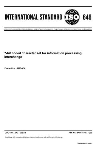 خرید و دانلود نسخه کامل کتاب ISO 646-1973 Information technology — ISO 7-bit coded character set for information interch