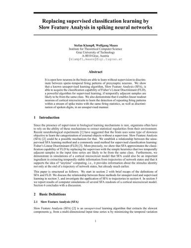 خرید و دانلود نسخه کامل کتاب Replacing supervised classification learning by Slow Feature Analysis in spiking neural net